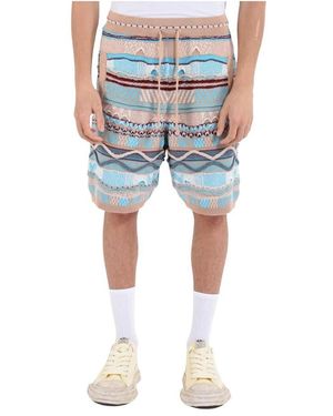 Laneus Hochtaillierte Jacquard-Baumwollshorts - Blau