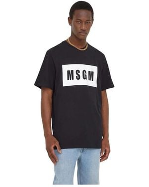 MSGM Baumwoll-T-Shirt Mit Box-Logo - Schwarz