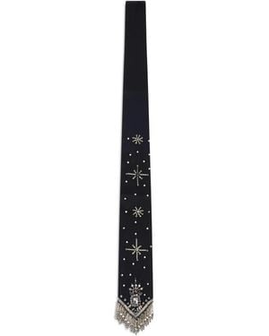 Pinko Accessoires ,Zwart ,Leer Dasspeld Met Franjes En Kralen