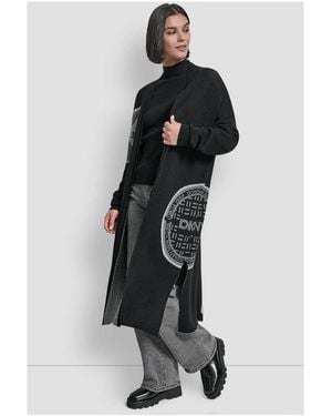 DKNY Langärmliger, Übergroßer Patch-Cardigan-Pullover - Schwarz