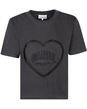 Ganni ガニー Black T-Shirt with Round Neck and Maxi Logo Ganni T-Shirt In Black - 17% Off | Editorialist