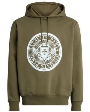 Balmain Hoodies & Sweatvesten ,Groen ,Katoen Bedrukte Hoodie