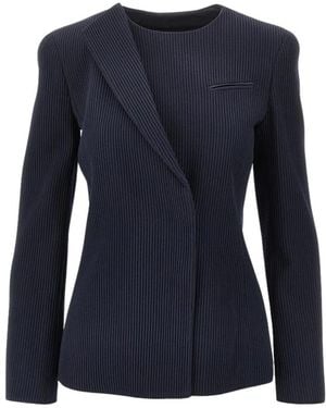 Emporio Armani Jassen ,Blauw ,Wol Single-Breasted Canneté Wollen Jasje