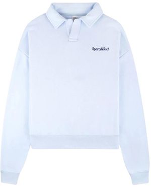 Sporty & Rich Tops ,Blauw ,Serif Logo Geborduurd Poloshirt
