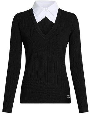 KARL LAGERFELD Truien & Vesten ,Zwart ,Nylon Gebreide Polo Met Contrasterende Kraag