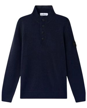 Stone Island Truien & Vesten ,Blauw ,Wol Half-Zip Ribbed Turtleneck