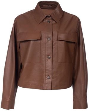 Weekend by Maxmara Jassen ,Bruin ,Leer Leren Jack Met Overhemdkraag