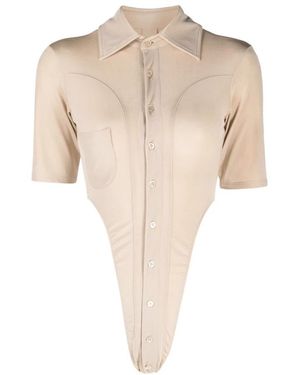Ninamounah Tops ,Champagne Korte Mouw Body Blouse - Naturel