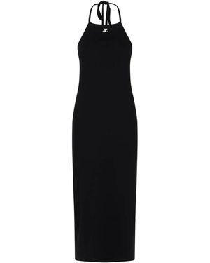 Courreges Kleedjes ,Zwart ,Katoen Contrast Jurk Met Striksluiting