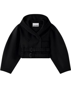 Ganni Jassen ,Zwart ,Double-Breasted Coat