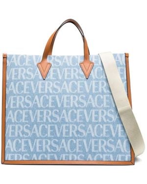 Versace Blaue logo print tote tasche
