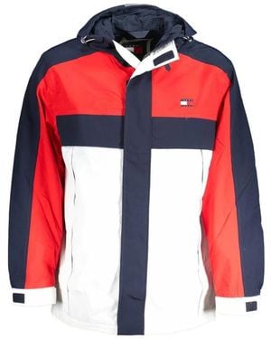 Tommy Hilfiger Blaue Polyamid Kapuzenjacke Mit Taschen - Rot