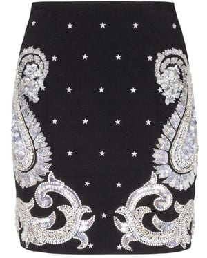 Balmain Crêpe Rok Met Paisley- En Sterrenborduursel - Zwart