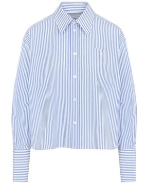 Celine Overhemden ,Blauw ,Katoen Cropped Overhemd Van Gestreepte Katoenpoplin