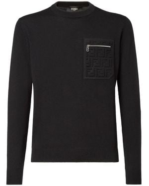 Fendi Truien & Vesten ,Zwart ,Wol Trui Met Ronde Hals