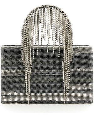 Kara Crystal Mesh Midi Fringe Tote - Grijs