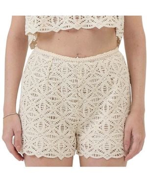 Sabina Musayev Häkel-Perlen-Shorts Elfenbein Baumwolle Reißverschluss - Natur