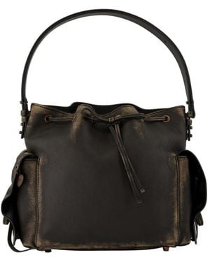 Acne Studios Braune Leder-Crossbody-Tasche Mit Taschen - Schwarz