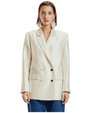 Cynthia Rowley Silk Wool Double Breasted Blazer - Wit