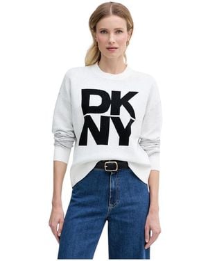 DKNY Truien & Vesten ,Wit ,Ronde Hals Gebreid - Blauw