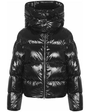 Moncler Schwarze Mäntel Mit Abnehmbarer Kapuze