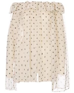 MSGM Overhemden ,Wit ,Chiffon Polka Dot Chiffon Blouse Met Maxi-Ruffle - Naturel