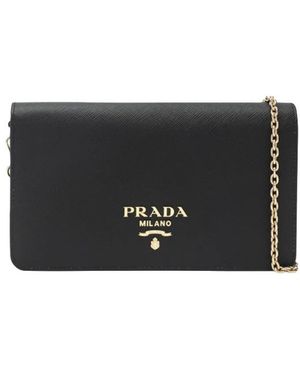Prada Tassen ,Zwart ,Leer Mini Saffiano Leren Tas