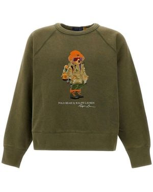 Polo Ralph Lauren Hoodies & Sweatvesten ,Groen ,Katoen Bear Fleece Sweatshirt