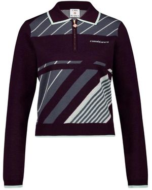 CASABLANCA Truien & Vesten ,Paars ,Wol Diagonal Tennis Merino Poloshirt Met Lange Mouwen - Blauw
