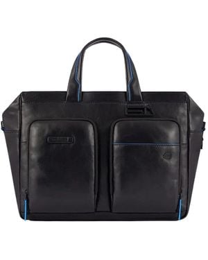 Piquadro Elegante Leder Dokumentenhalter Mit Laptopfach - Schwarz