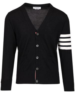 Thom Browne Merino Wol 4-Bar Klassieke V-Hals Cardigan - Zwart
