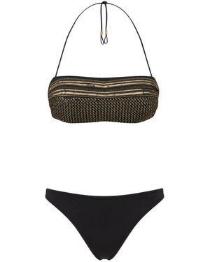 Twinset Badmode ,Zwart ,Pailletten Bandeau Bikini Met Pailletten En Goudkleurige Draadborduursels