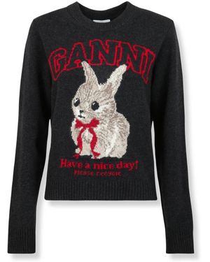 Ganni Round-Neck Knitwear - Black