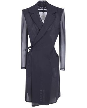 Junya Watanabe Jassen ,Zwart ,Lange Double-Breasted Jas - Blauw