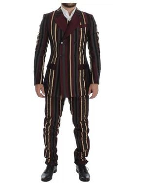 Dolce & Gabbana Striped Runway 3 Piece Slim Fit Vest Suit - Black