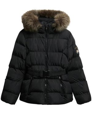 Superdry Jassen ,Zwart ,Polyester Zwarte Jas Met Rits En Capuchon