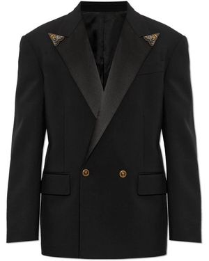 Versace Jassen ,Zwart ,Wol Wolblazer Met Opgenaaide Versieringen