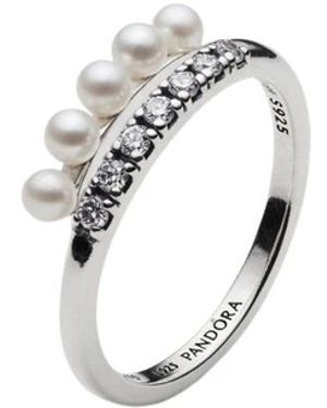 PANDORA Anello Intreccio Met Behandelde Zoetwaterparels En Pavé - Metallic