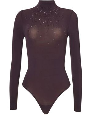 Wolford Tops ,Paars ,Katoen Transparante Bodysuit Met Steentjes