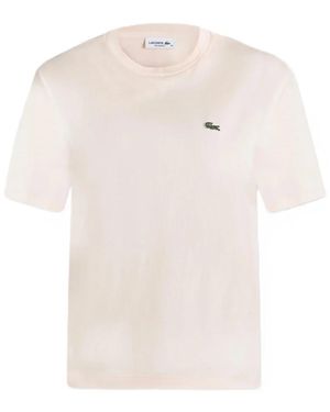 Lacoste Tops ,Roze ,Katoen Relaxed Fit T-Shirt Van Zacht Katoen - Wit