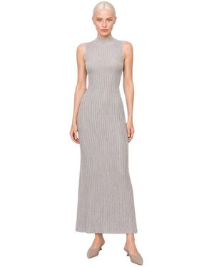 Kocca Kleedjes ,Grijs ,Ribbed Knit High-Neck Dress