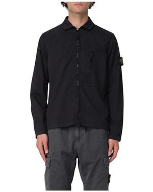 Stone Island Zip-Shirt Mit Durchgehendem Reißverschluss - Schwarz