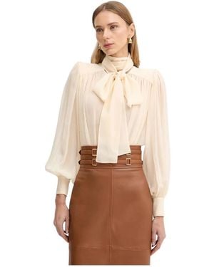Elisabetta Franchi Tops ,Zijden Georgette Bodysuit Met Sjerp - Bruin