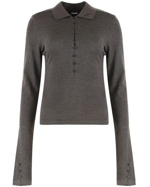 Jacquemus Tops ,Bruin ,Wol Merino Polo Met Lange Mouwen - Zwart