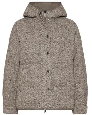 Brunello Cucinelli Reversible Virgin Wool And Silk Down Jacket With Hood - Grey