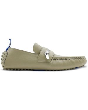 Burberry Mocassino verde oliva metallico con zip