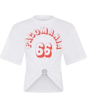 Rabanne Printed Cotton Piercing T-Shirt - Wit