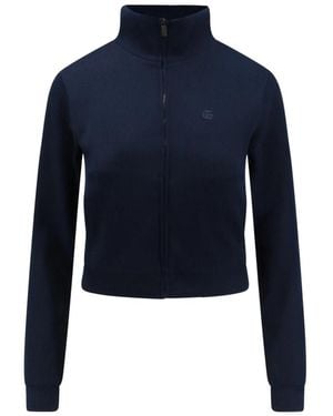 Gucci Rib Cotton Jersey Zip Sweatshirt Met Web - Blauw