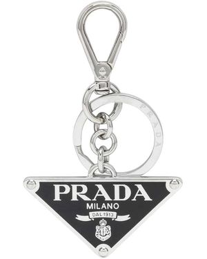 Prada Triangle Logo Metall-Schlüsselanhänger - Weiß