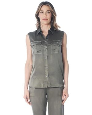 Caliban Overhemden ,Groen ,Camicia Senza Maniche - Grijs